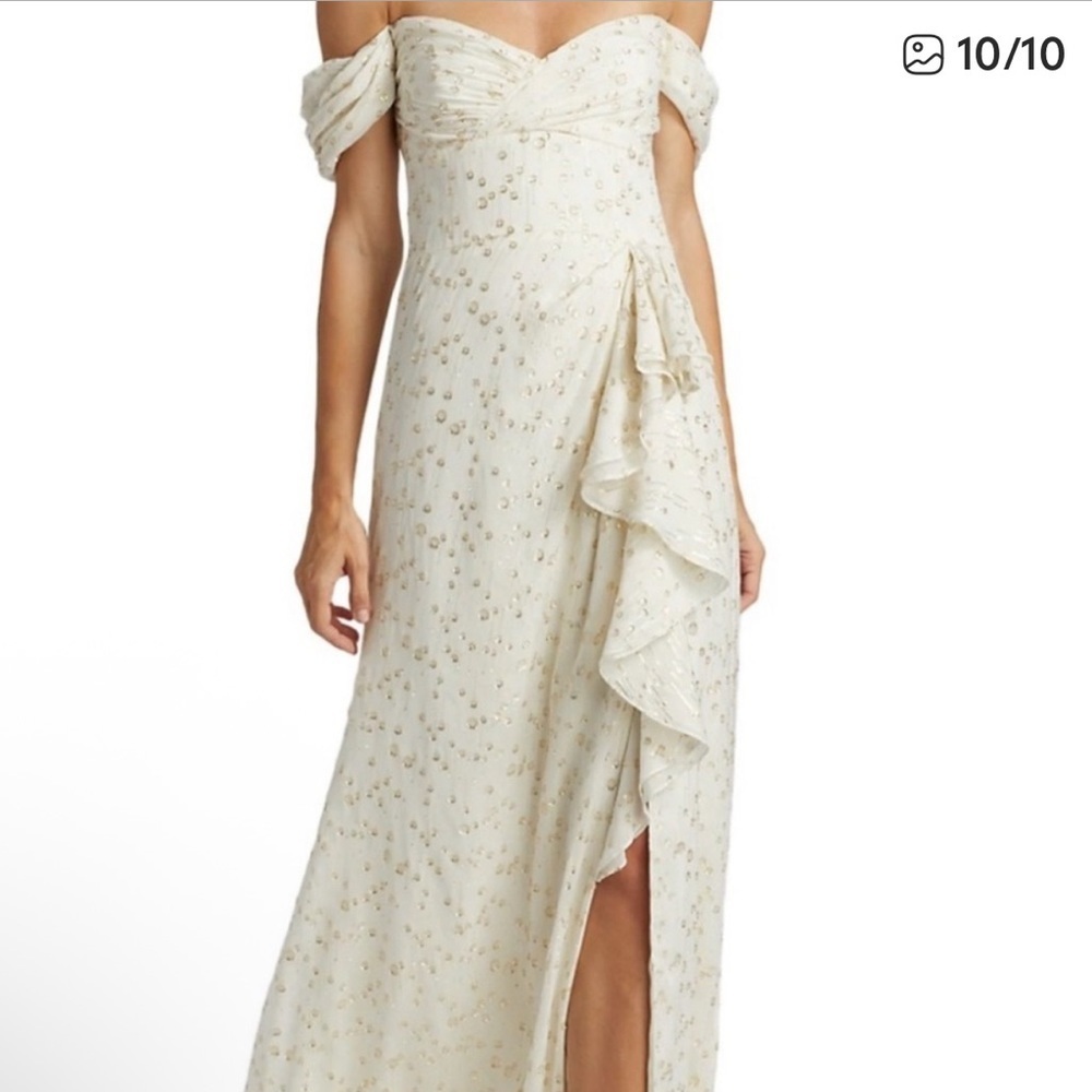 Monique Lhuillier Cream & Gold Dress | Size 14 | GUC